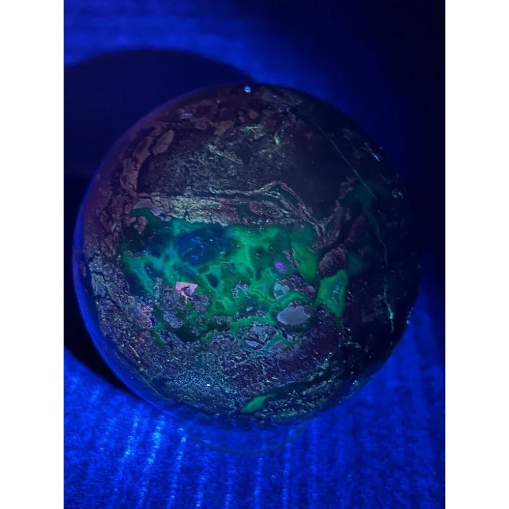 HUGE Volcano Agate Sphere 92.2 mm & over 2 lbs - Amazing UV Reaction